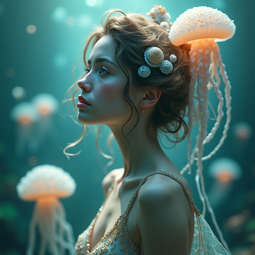 Underwater City Dweller in Art Nouveau Style