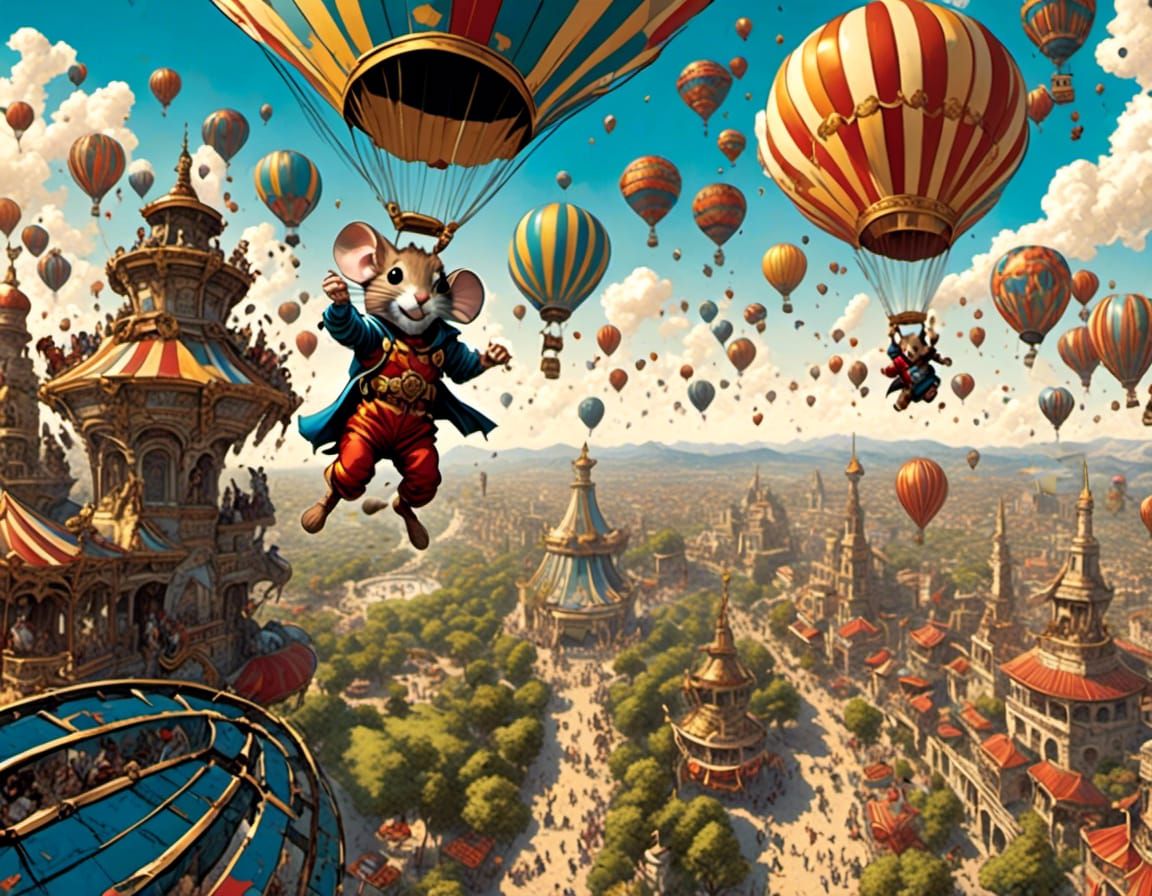 Mouse Skydiving in Comic Book Style Art