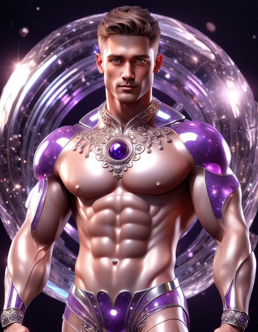 Roman God Saturn in Sparkling Violet Crystal Outfit