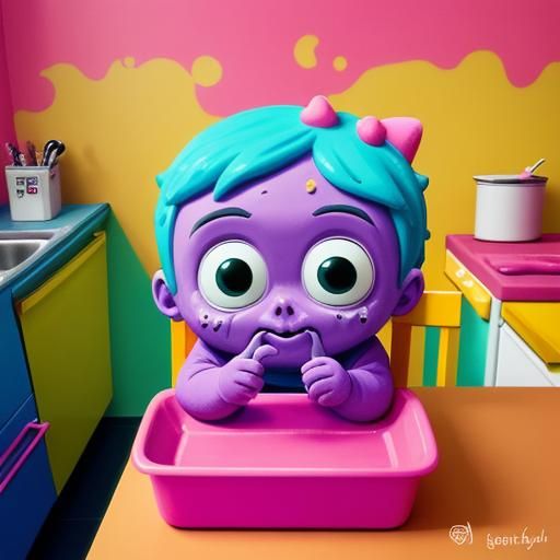 Baby Zombie Eats Jello: Cartoon Digital Painting