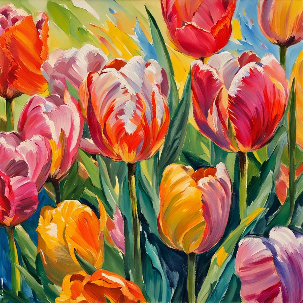 Vibrant Tulip in Impressionist Gouache Style
