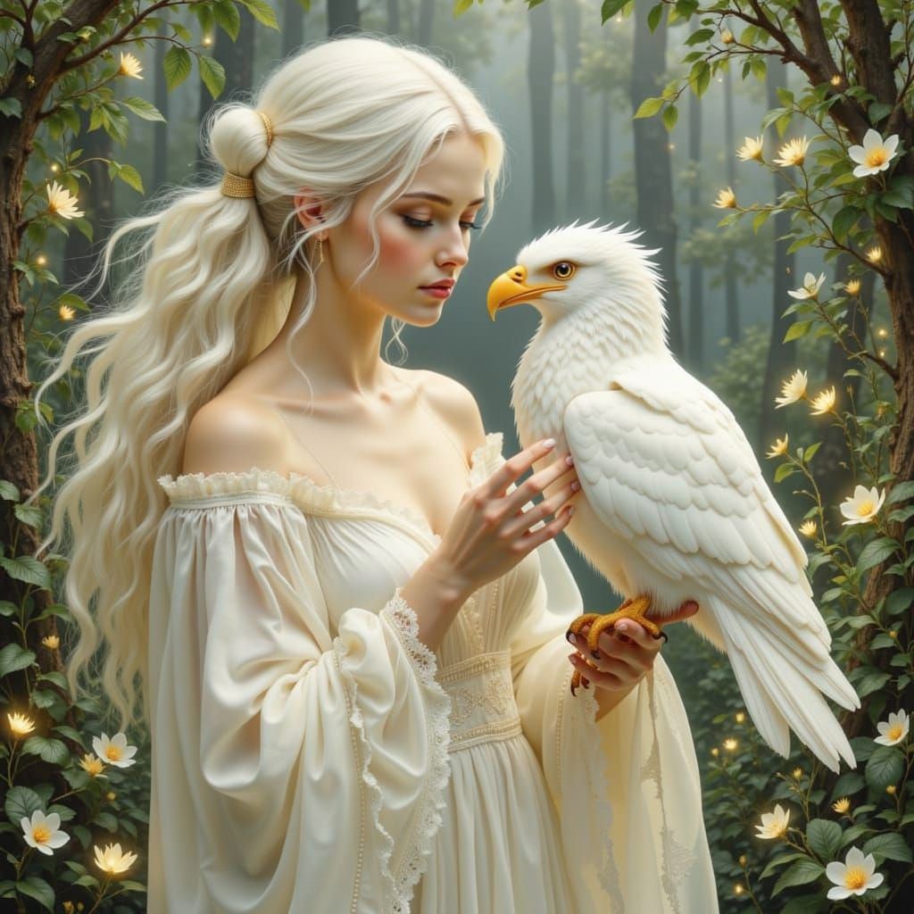 Goddess in White with White Raptor