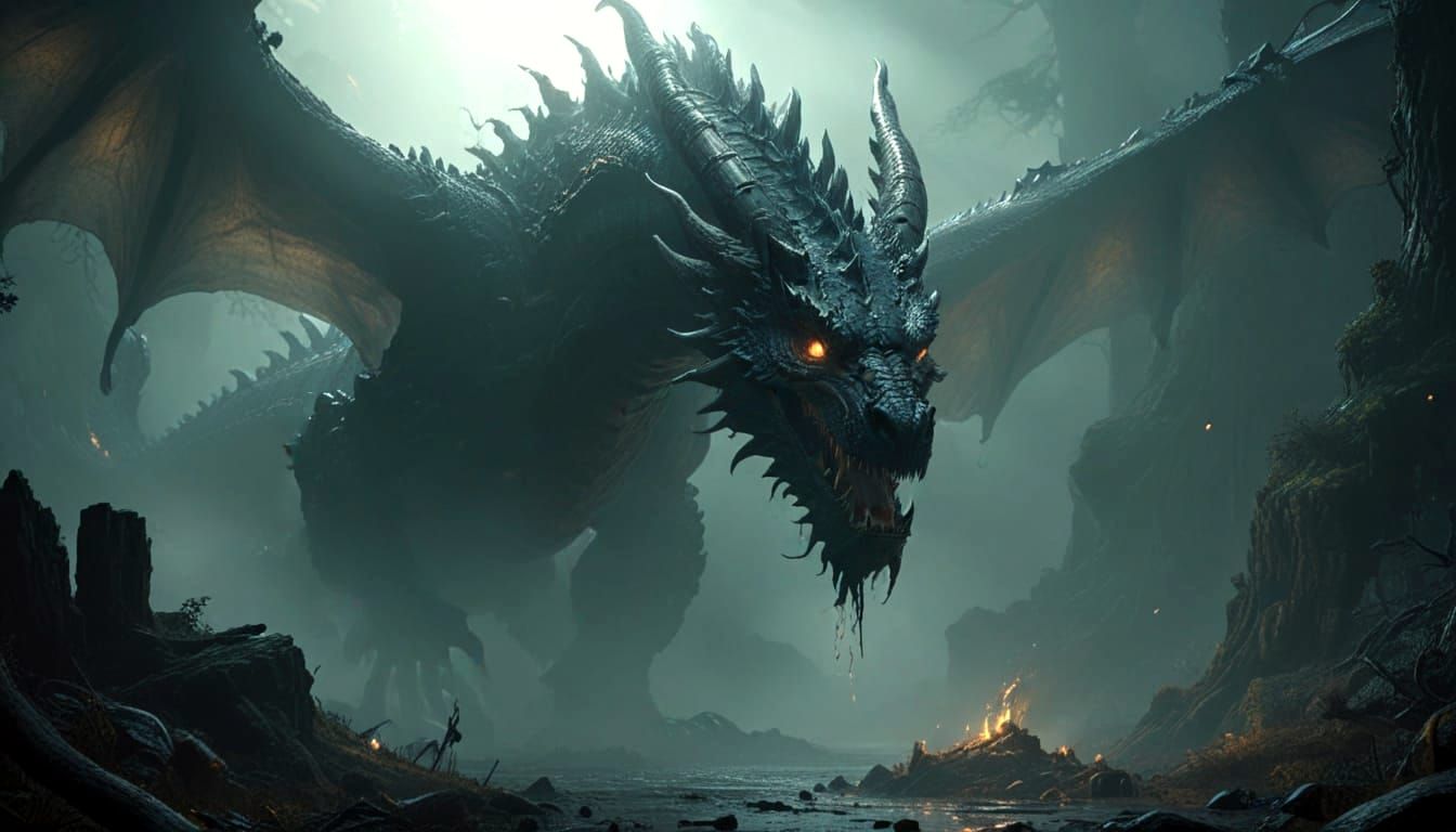 Majestic Black Dragon in Epic Cinematic Style