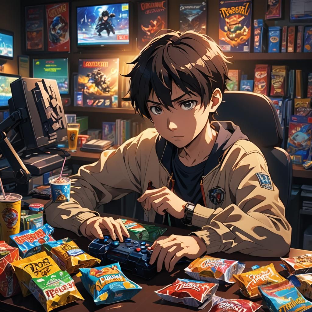 Anime Gaming Boy in Studio Trigger Style