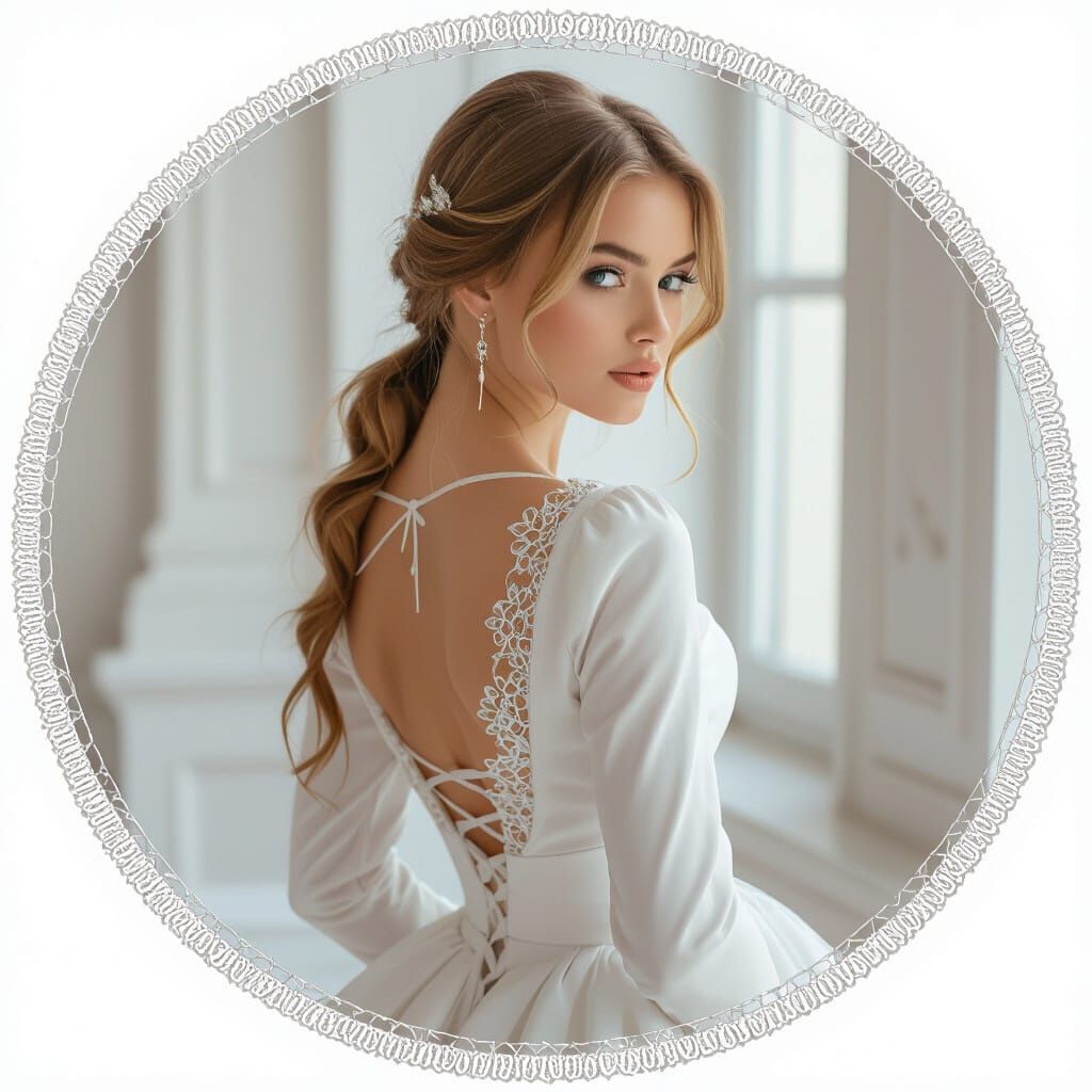 Blonde Woman in White Swimsuit, Back View