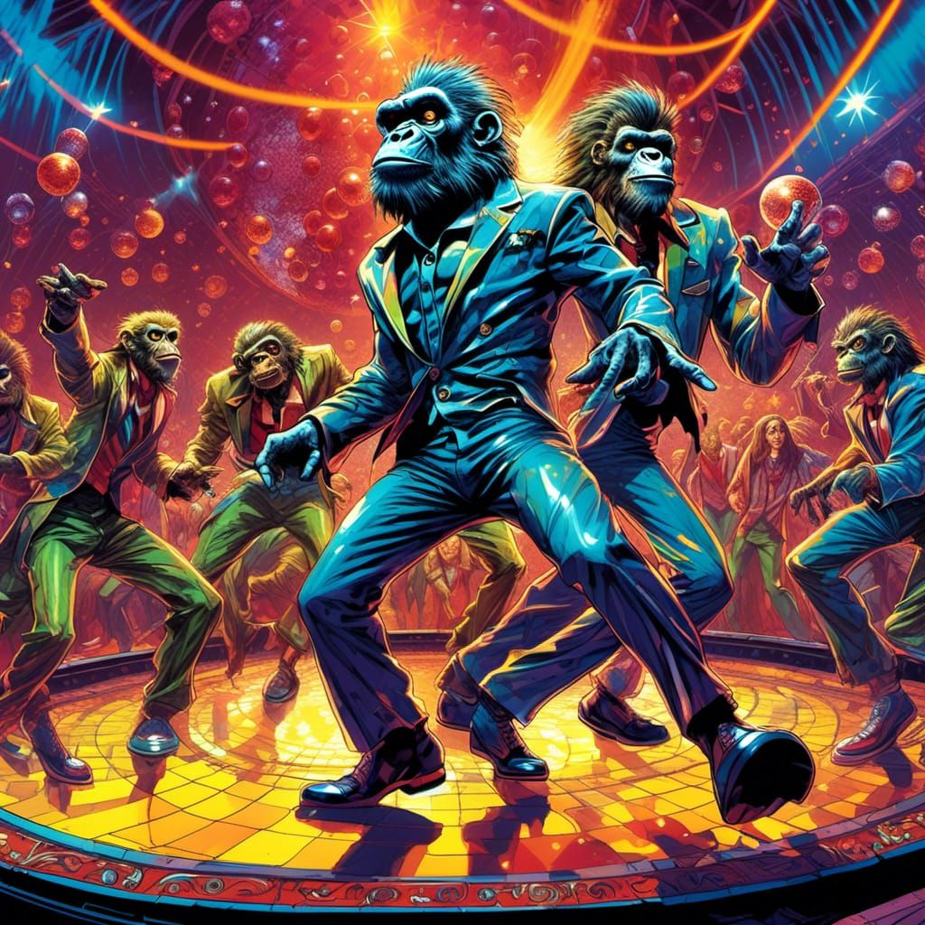 Apes Dancing at Disco, Comic Book Style