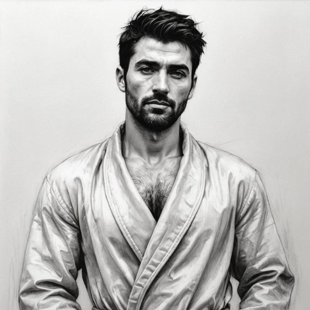 Dramatic Charcoal Portrait of Man in Velvet Robe