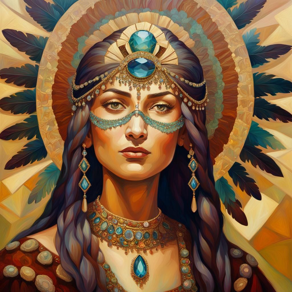 Luxurious Oil Portrait of a Mysterious Woman