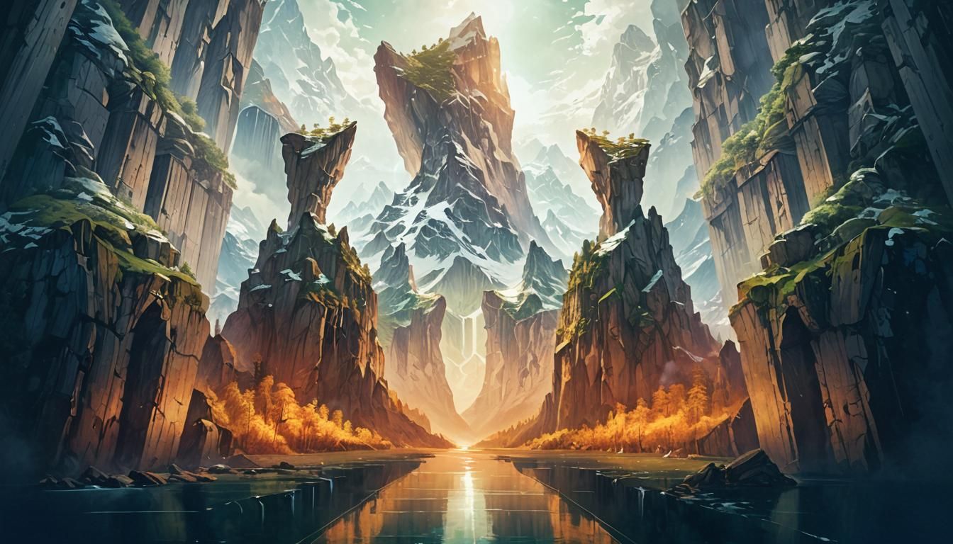 Dramatic Fjord Landscape in Oil Painting Style