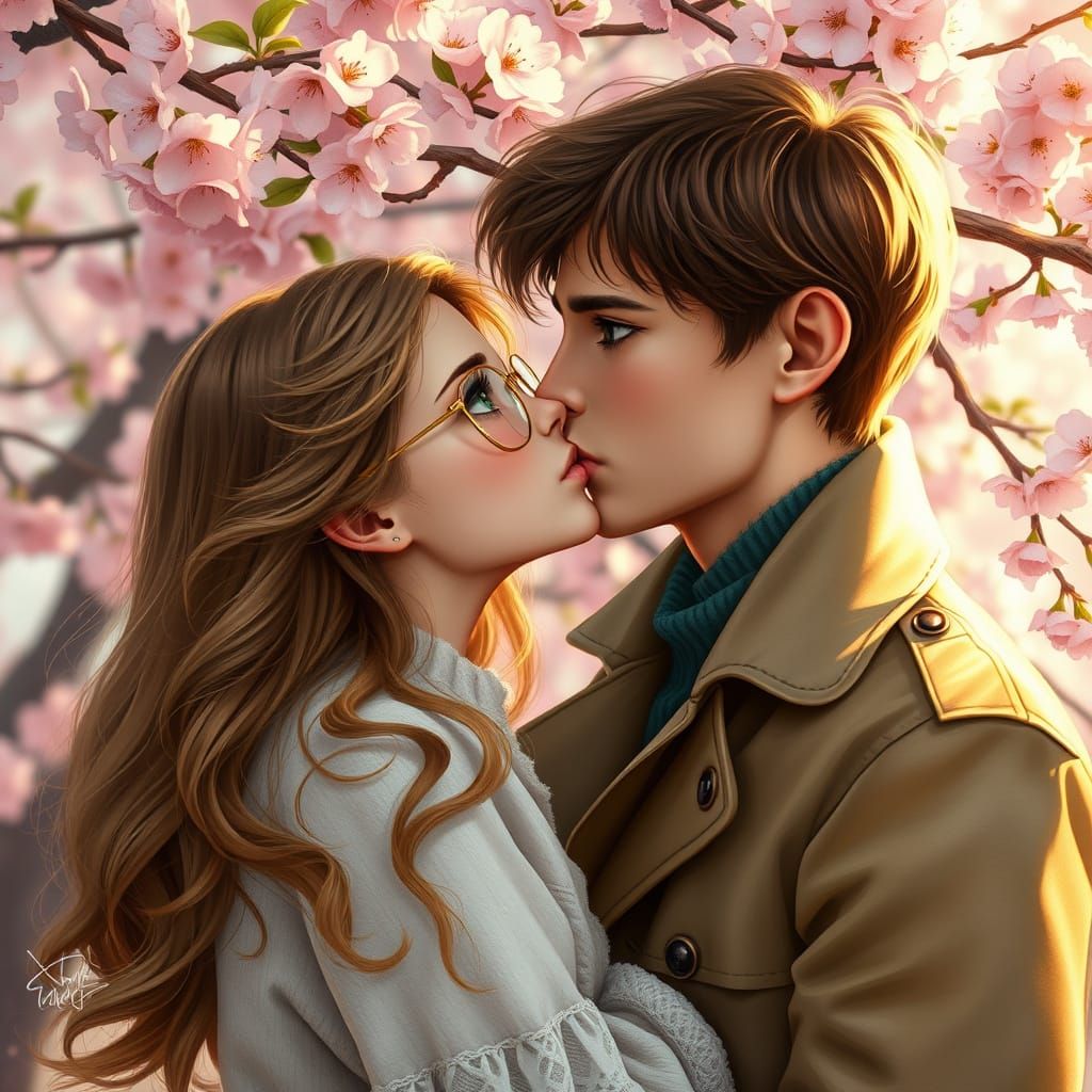 Tender Couple in Cherry Blossom Paradise
