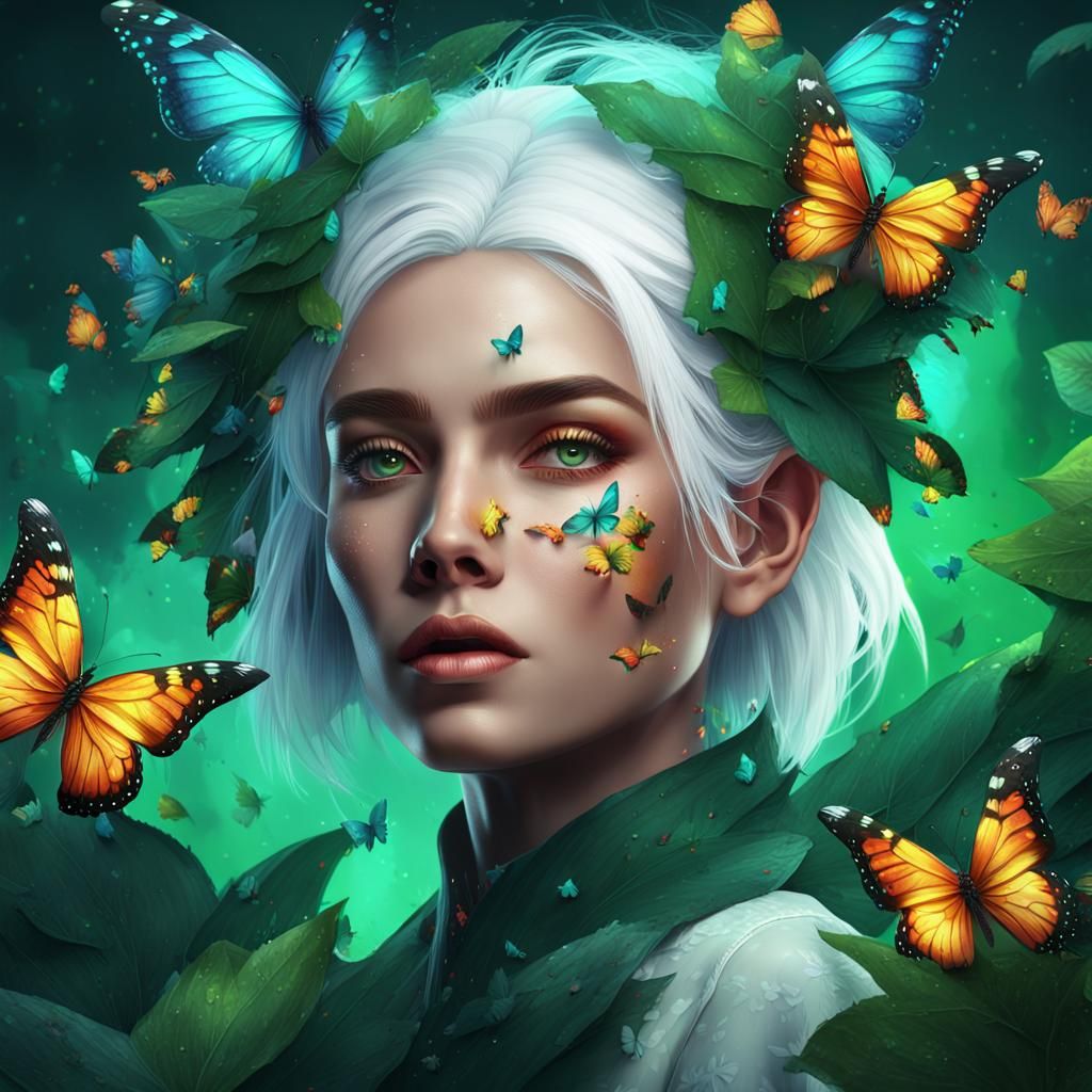 Woman with Butterflies: Digital Art in Fantasy Style