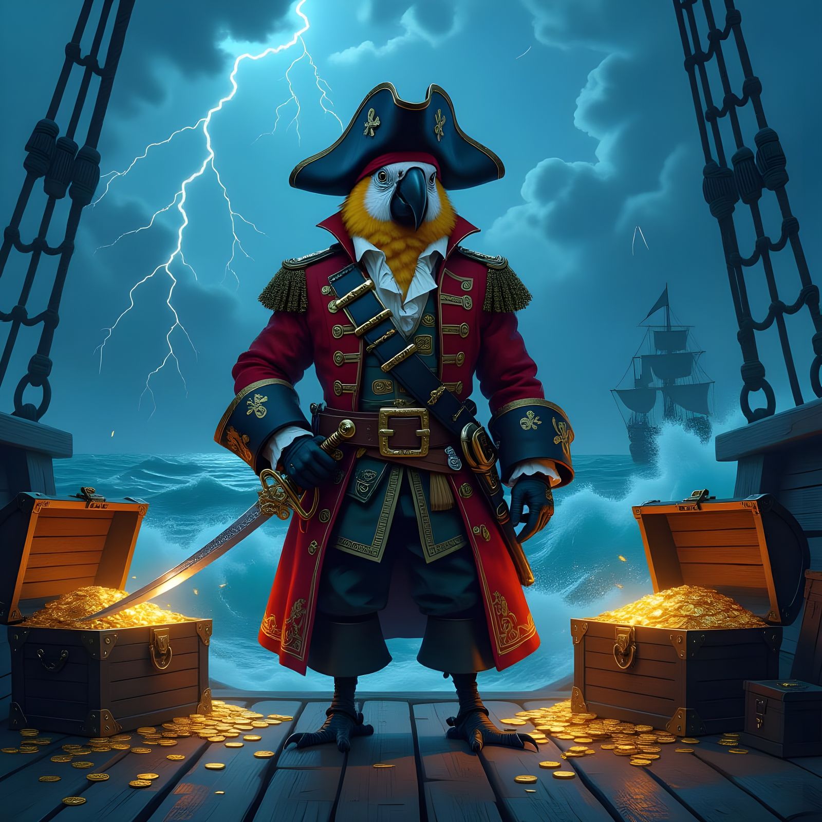 Parrot Pirate Captain on Ghost Ship: Fantasy Adventure