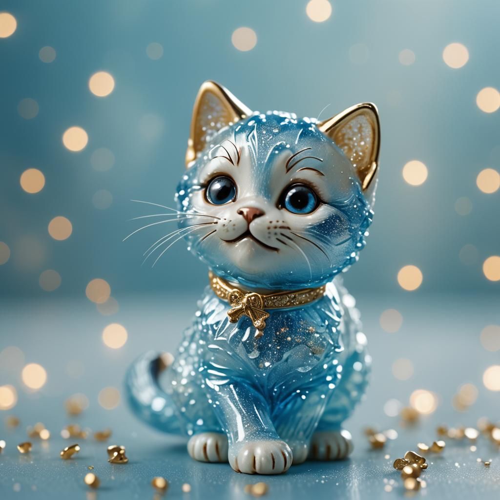 Ethereal Glass Kitten Figurine in Macro Photography