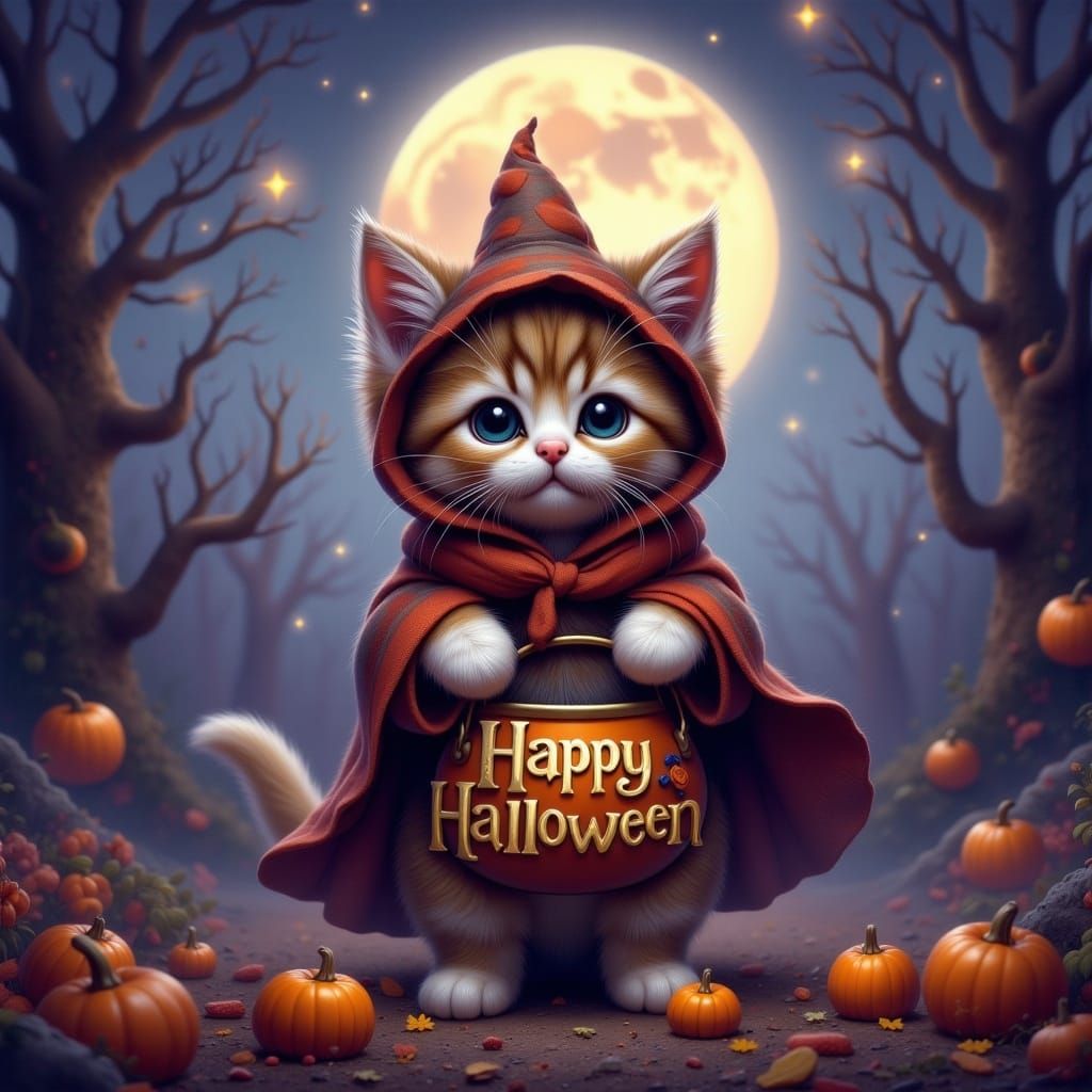 Halloween Kitten in Costume: Fantasy Concept Art