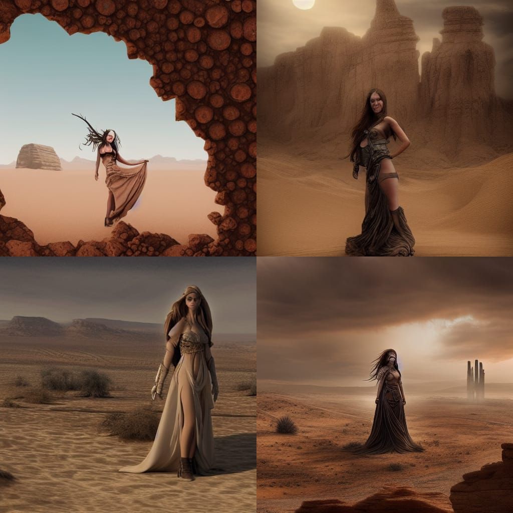 Woman Hiding in Desert: Post-Apocalyptic Digital Art