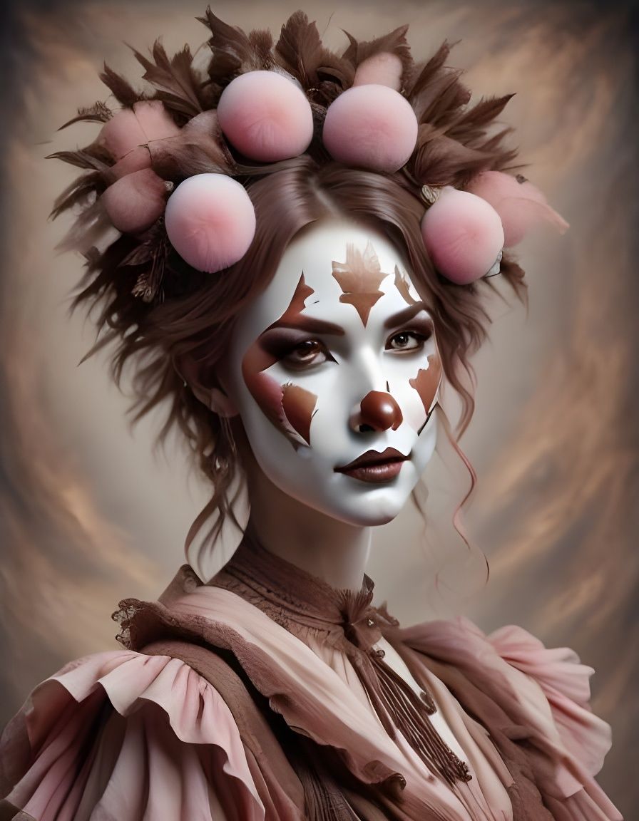 Chocolate Clown with Cotton Candy Hair in Watercolor