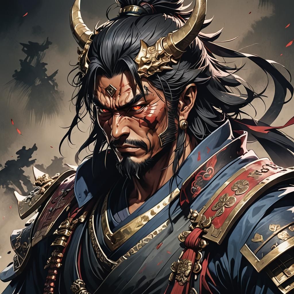 Demon Samurai Portrait in Anime Style