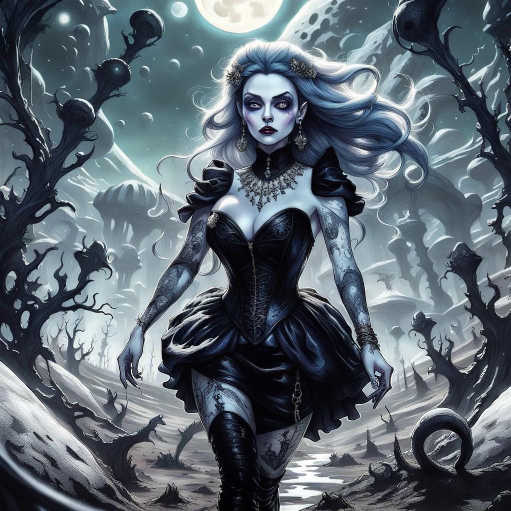 Gothic Woman on Alien Planet in Fantasycore Style