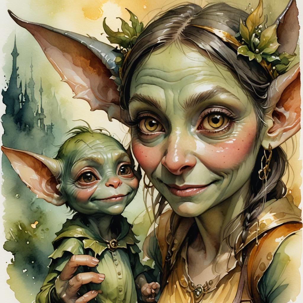 Enchanting Goblin Portrait in Watercolor and Ink