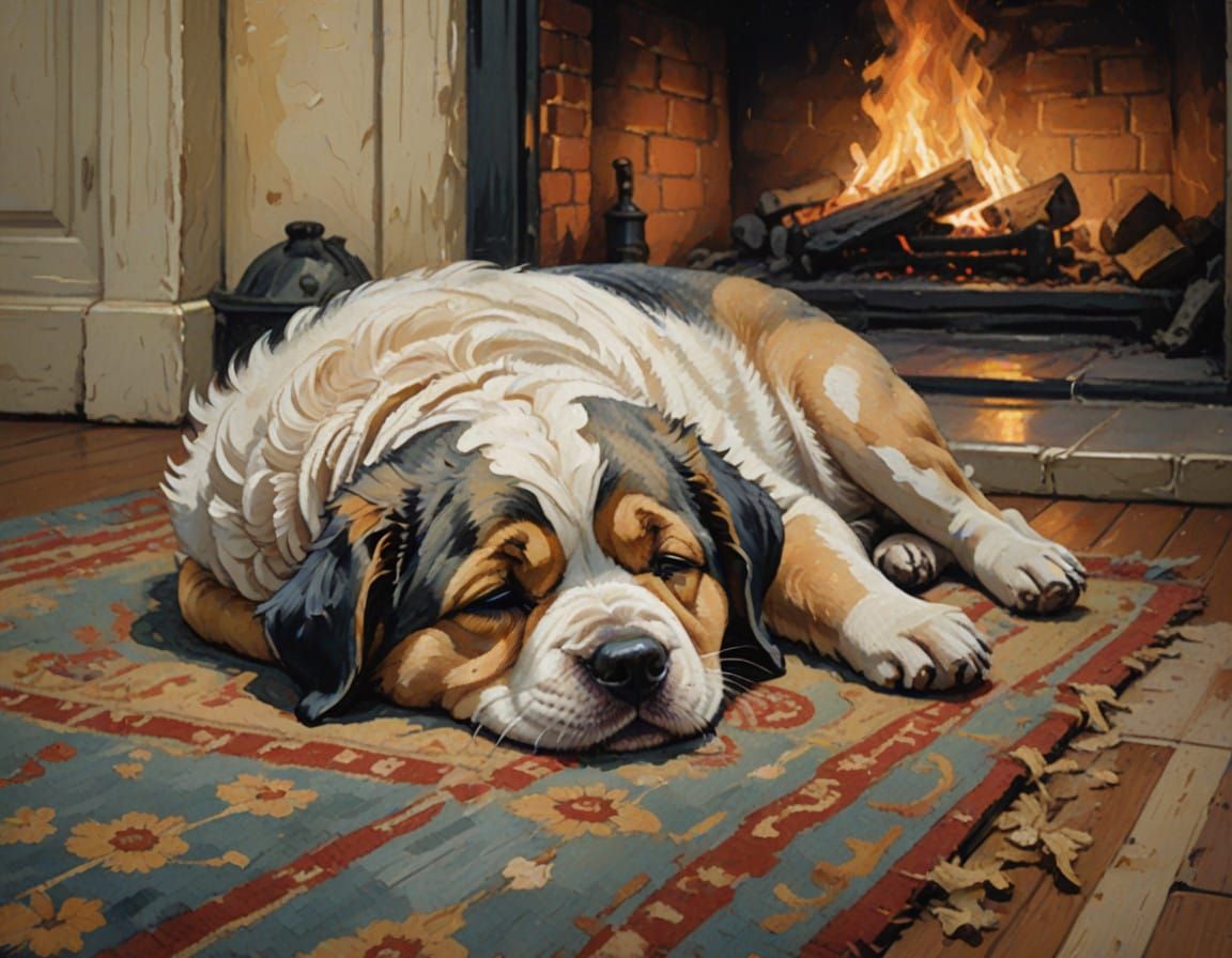 Charming Neo-Impressionist Tempera Painting of a Slumbering...