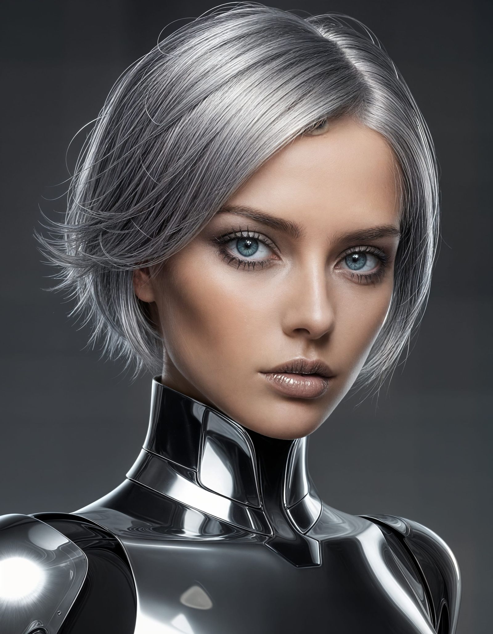 Futuristic Robot Woman in Chrome Metallic Illustration