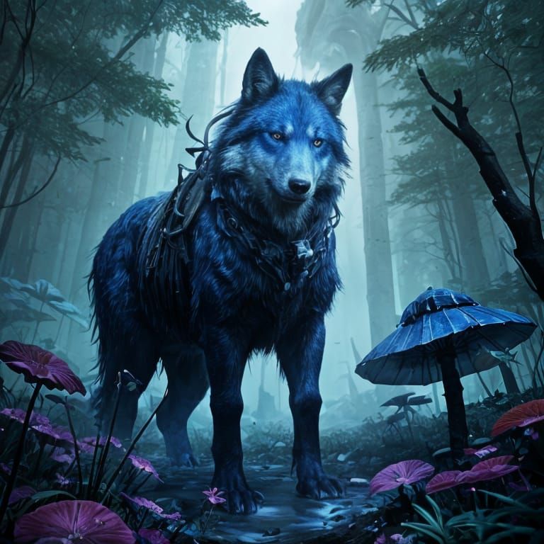 Mystical Wolf in Vibrant Fantasy Landscape