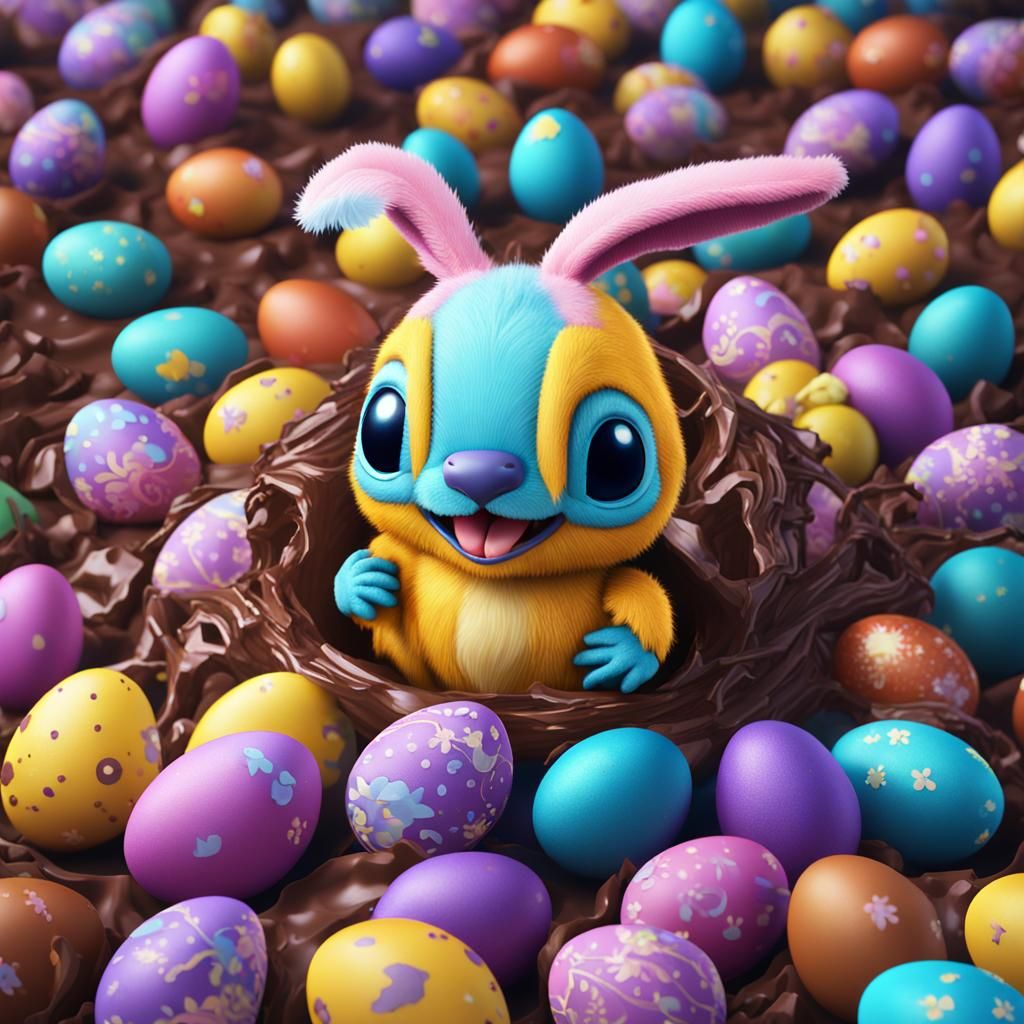 Stitch in Bunny Costume with Easter Eggs