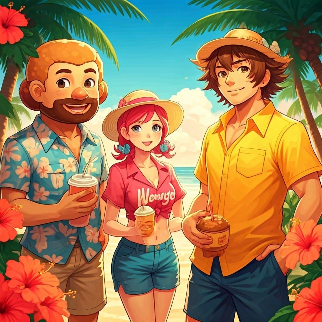 Fast Food Mascots Enjoy Vibrant Beach Party in Cel-Shaded An...