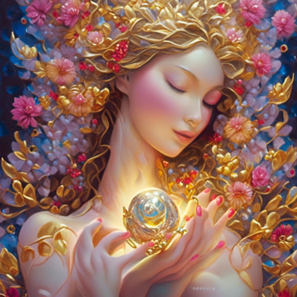 Golden Heart of Motherhood: 3D Rendered Purity