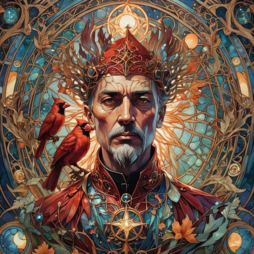 Renaissance Cardinal with Elemental Pentacle Portrait