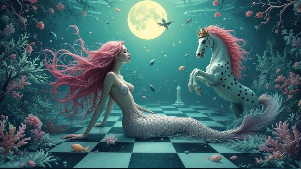 Ethereal Mermaid Queen in Underwater Chess Realm as Digital ...