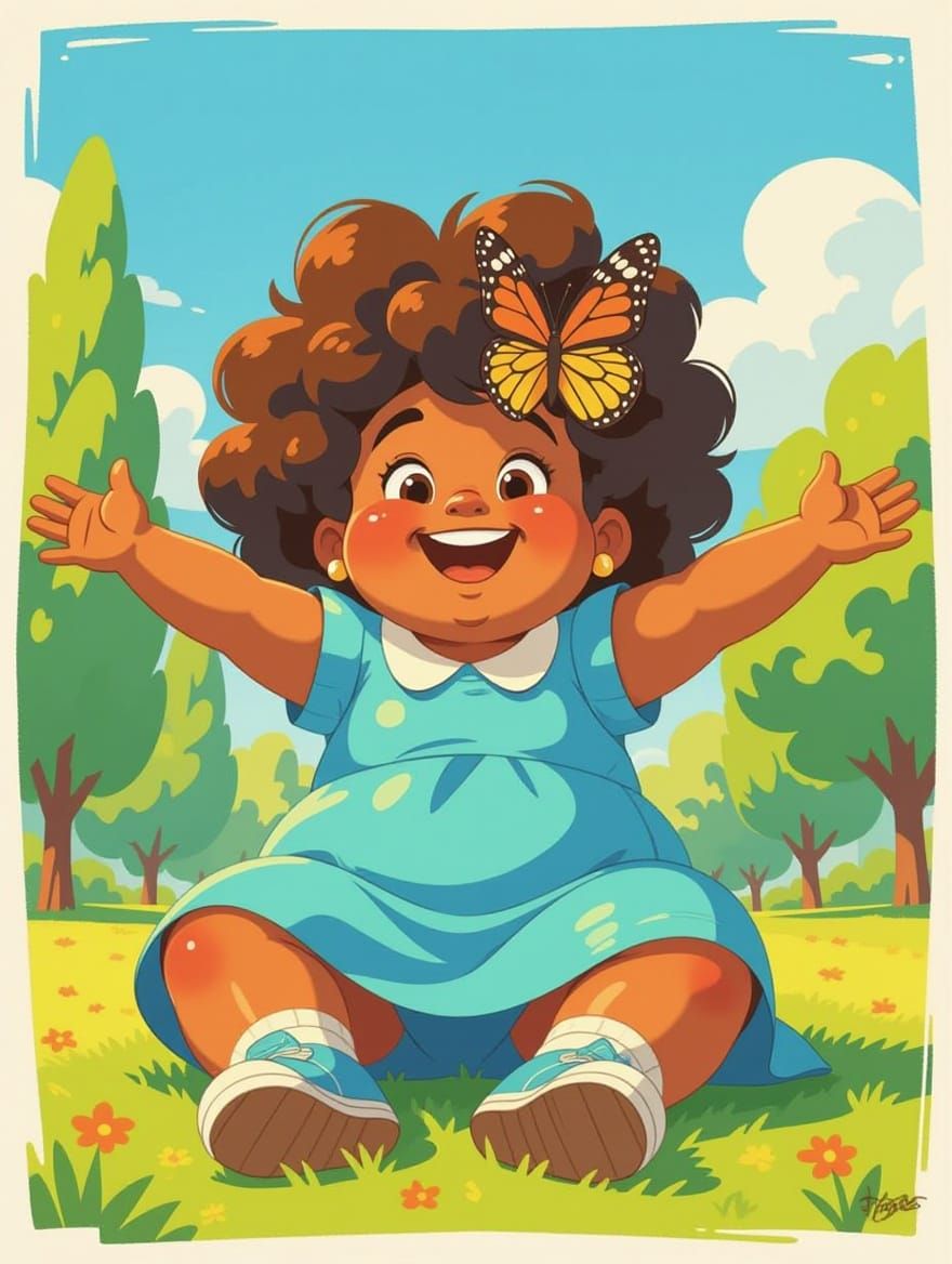 Happy Child with Butterfly in Park, Pixar-Inspired
