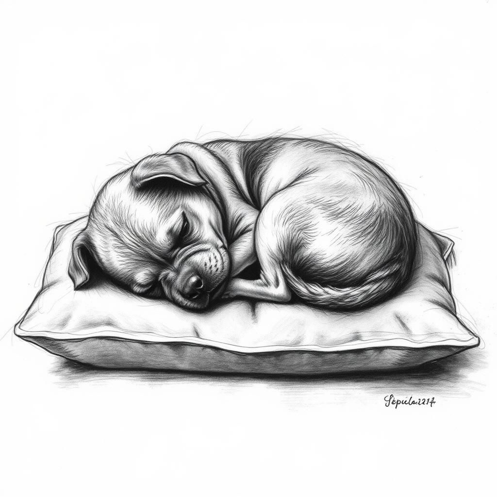 Small Dog Sleeping: Charcoal Sketch in Da Vinci Style