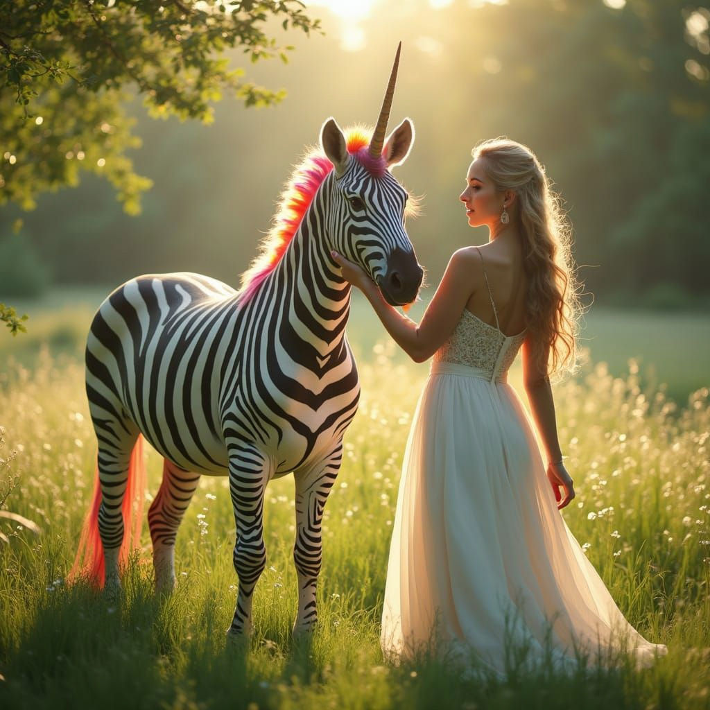 Woman with Rainbow Zebra Unicorn