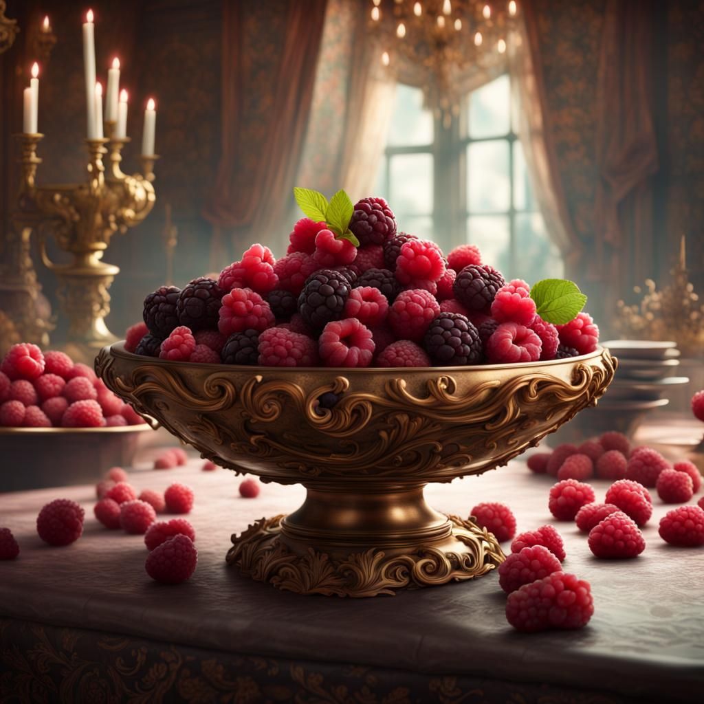 Rococo Raspberry Bowl: Digital Matte Painting