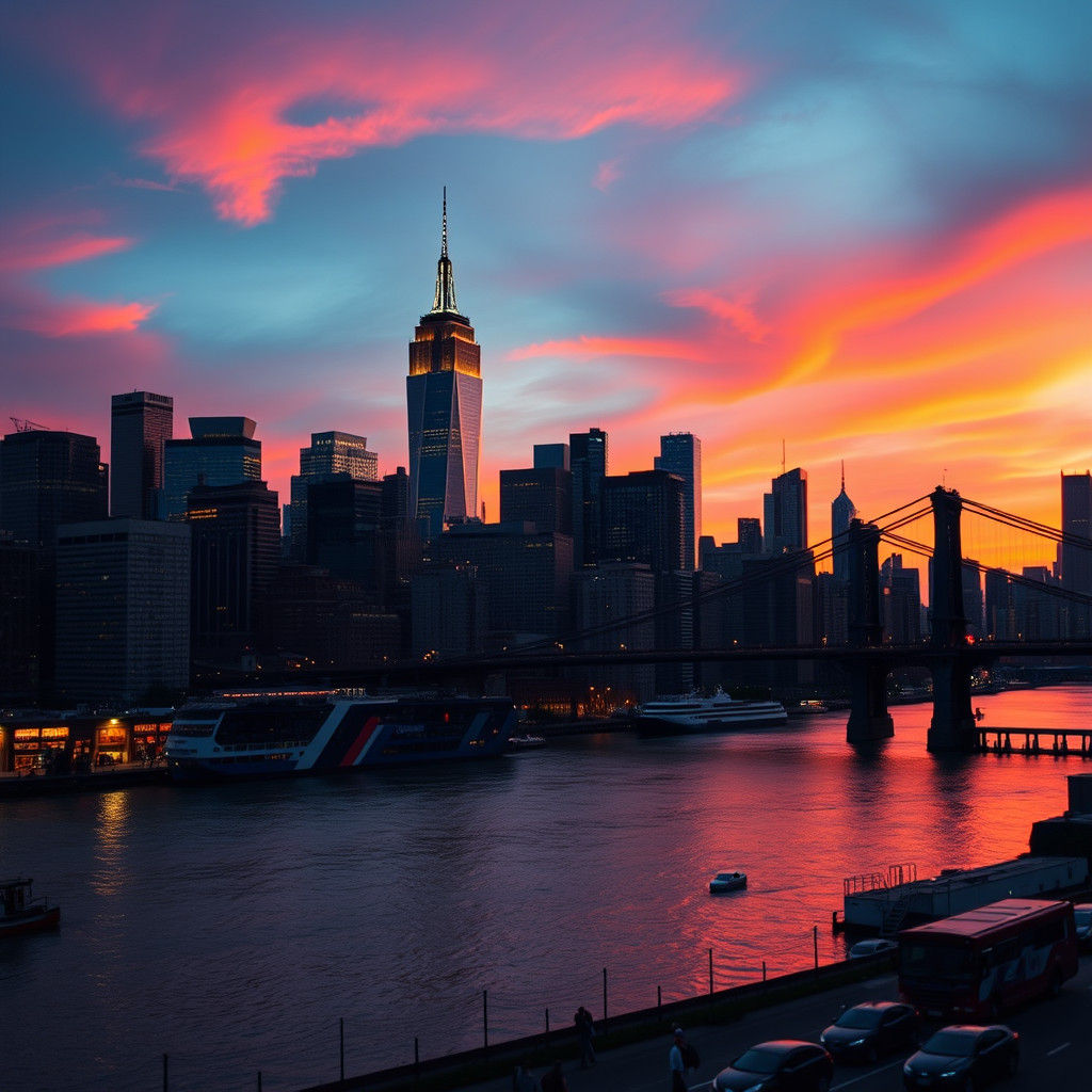 New York City Skyline at Dusk: Golden Hour Photography