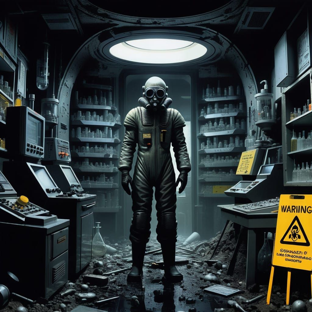 Hazmat Lab Entrance in a Gritty, High-Contrast Style