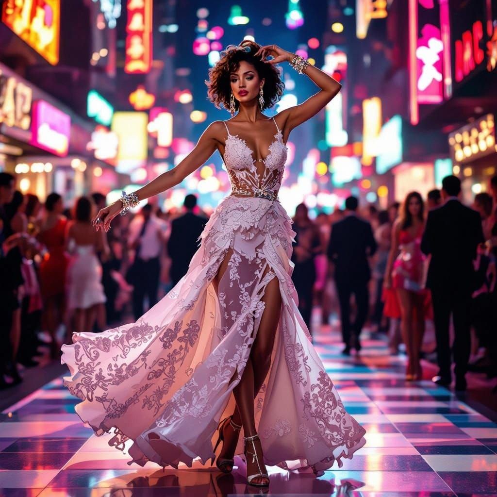 Glamorous Disco Diva Under Neon Lights