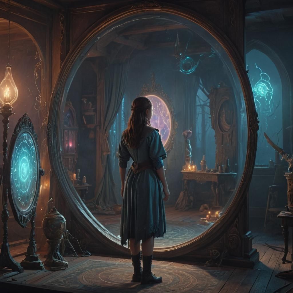 Mystical Sorceress and Magic Mirror, Digital Painting