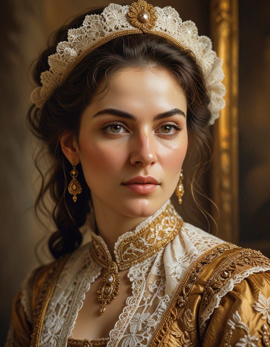 Elegant Serbian Woman Portrait in Baroque Style