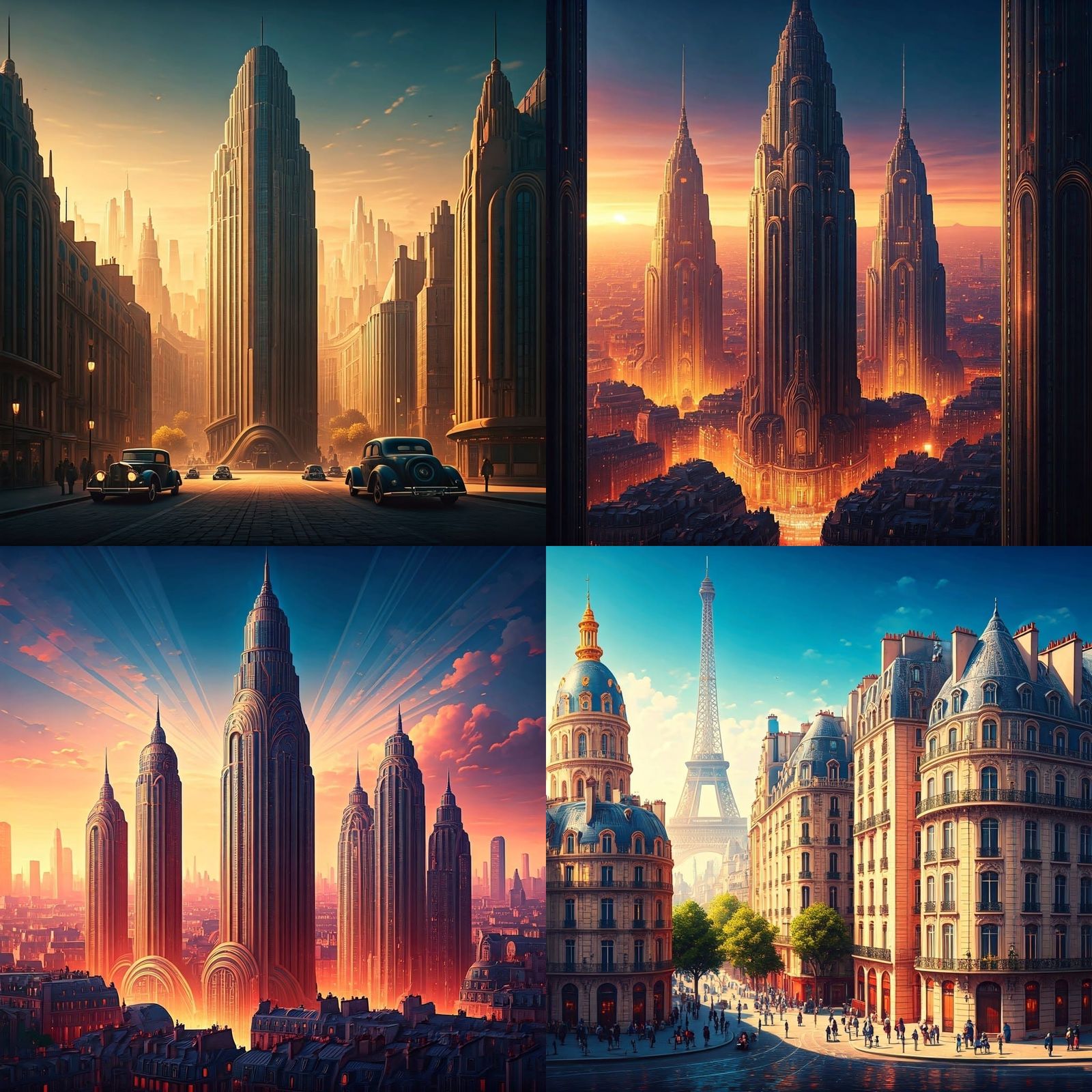 Paris 1930s Skyline with Art Deco Skyscrapers