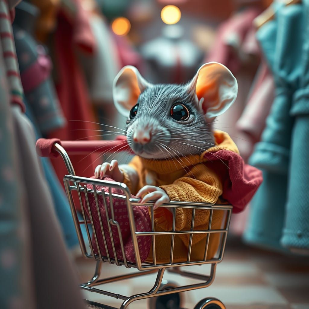 Whimsical Baby Rat Selects Dreamlike Garments in Enchanted B...