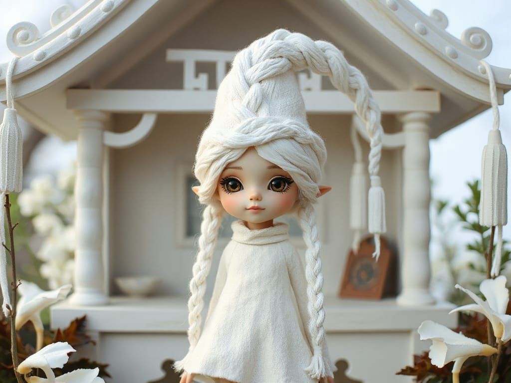 Gnome Lady with Intricate Braids in Pagoda