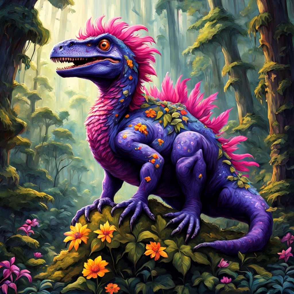 Sprite Rides Velociraptor: Graffiti Art Fantasy