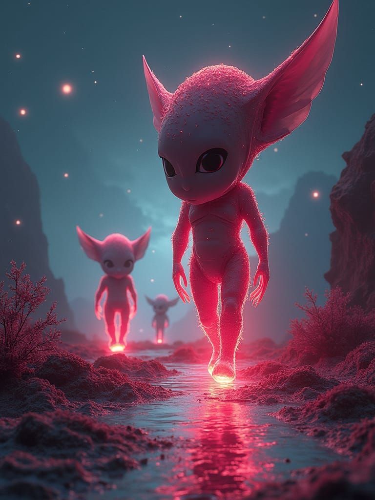 Ethereal Creatures on a Shimmering Sci-Fi Path