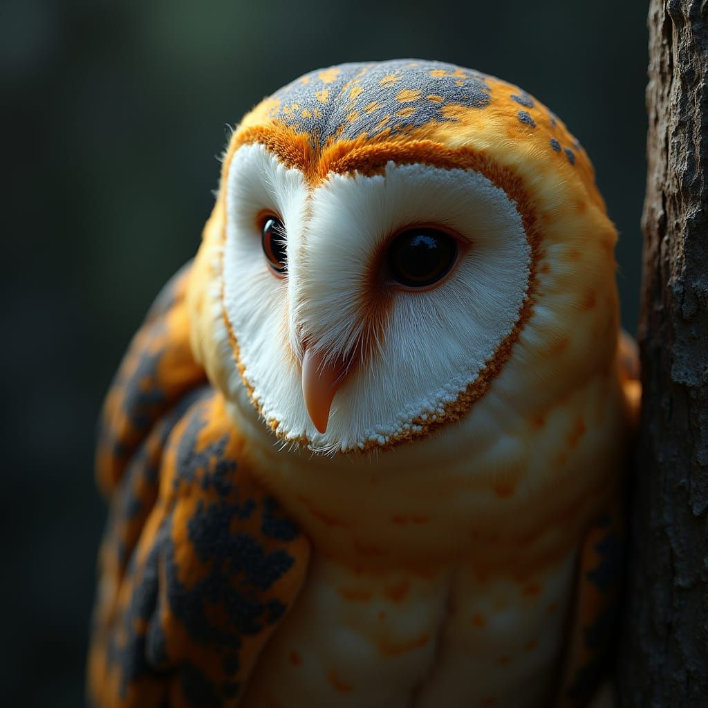 Hyperrealistic Barn Owl Portrait with Dramatic Lighting