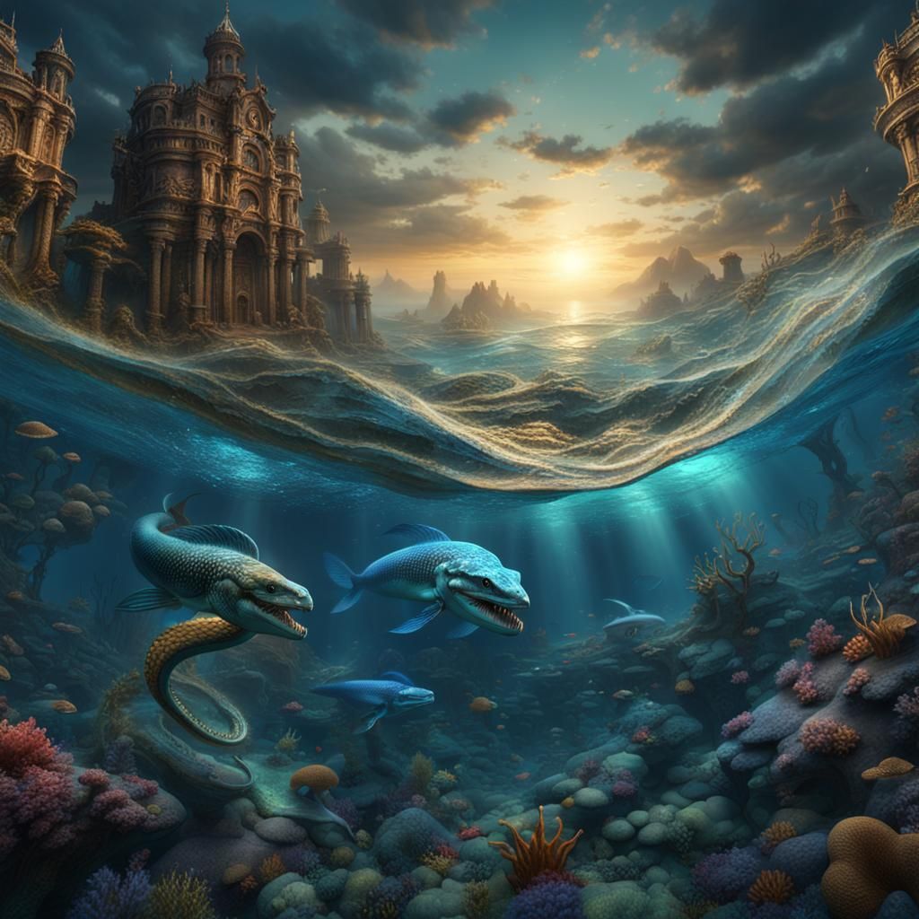 Mermaids and Sea Serpents on Ocean Floor