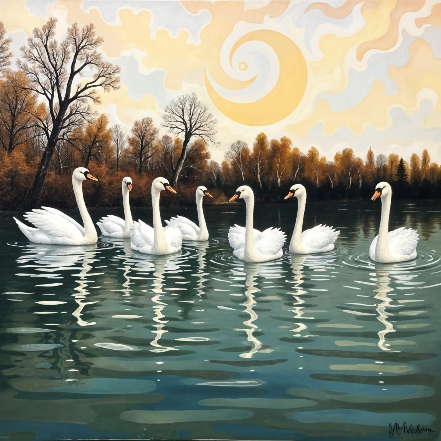 Christmas Swans in Majestic Winter Scene
