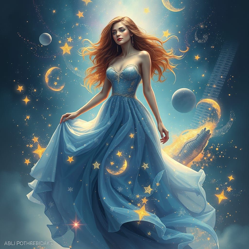 Ethereal Star Lady in Dreamy Celestial Art