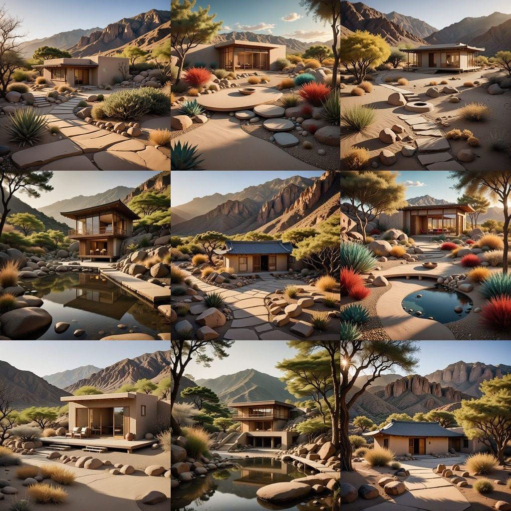 Modern Spanish Japanese Tea House and Zen Garden in Zia Symb...